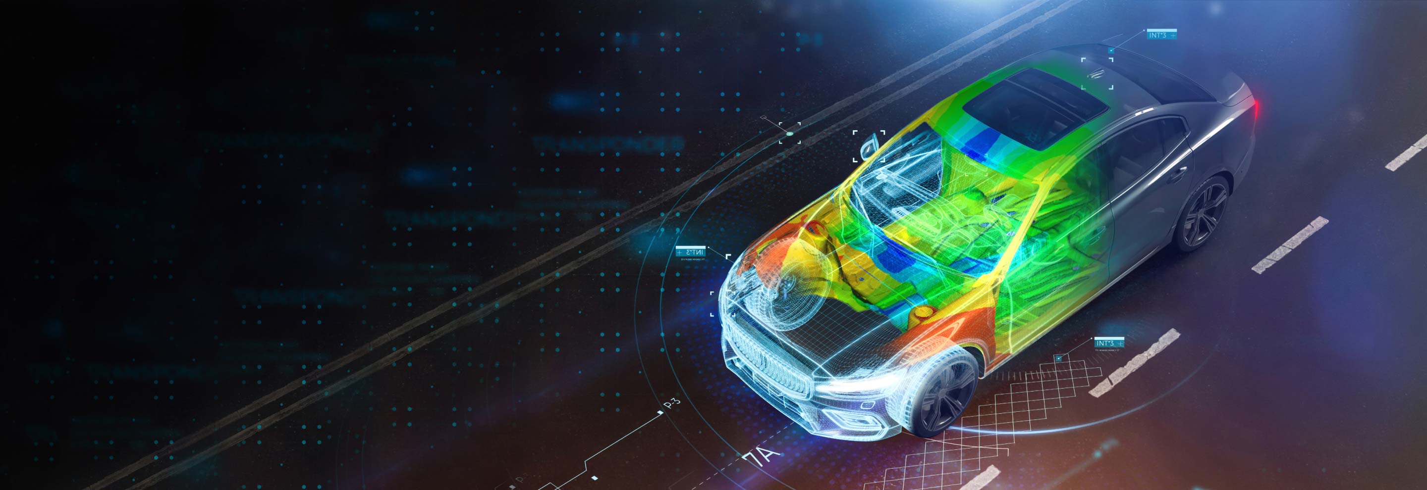 Automotive cutaway with an engineering simulation illustration